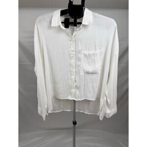 NWT Abercrombie & Fitch W Medium Ivory Cropped Button Down Blouse Satin Look
